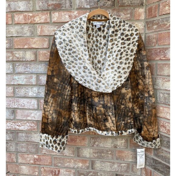 Womens 16 Tiger Cheetah 2 Button Brown Luxury Mob Wife Jacket by Joseph Ribkuff - Picture 3 of 13